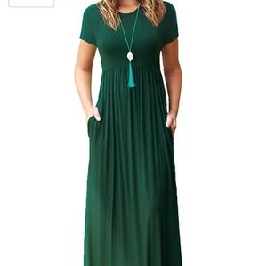 Dark Green Short Sleeve Empire Waist Maxi Dress
